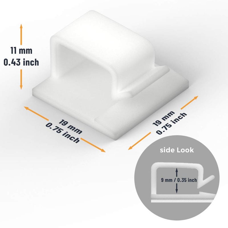 XIAOXI Cable Clips with Strong Self-Adhesive, XIAOXI R Shape Cable Management TV PC Wire Holder Sticky Tidy and Organizer Cord and Wires - 40 Pcs (White) - Image 2